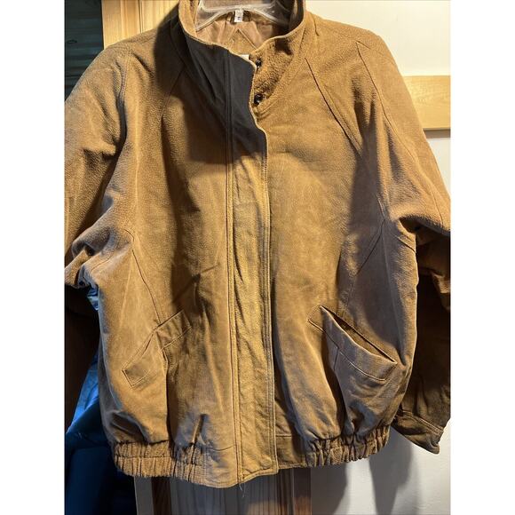 Casual Club VTG Men’s Large Brown Suede Leather Long Sleeve Zip Jacket Outdoor - Picture 8 of 12